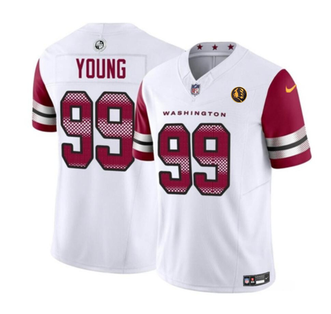 Men's Washington Commanders #99 Chase Young White 2023 F.U.S.E. With John Madden Patch Vapor Limited Football Stitched Jersey